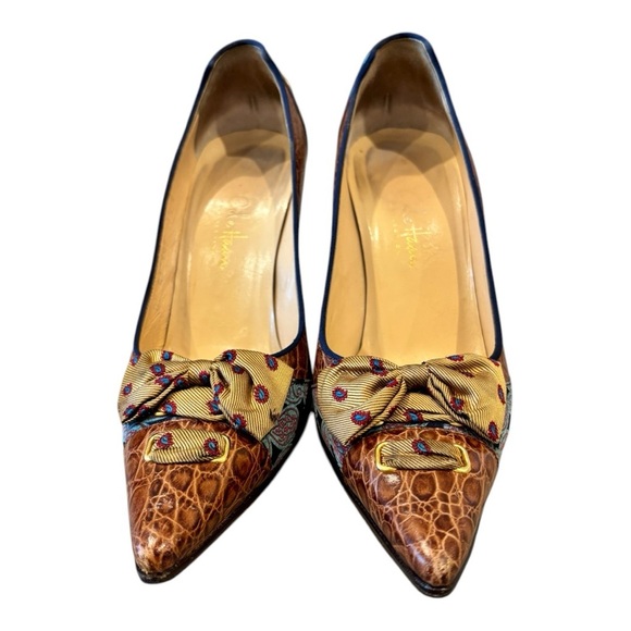 Cole Haan Collection Angelica Croc Print Leather Paisley Bow Pumps Size 7.5 - Picture 2 of 9